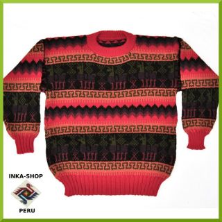INKA SHOP II PERU Kinder Pullover m. ALPAKA Alpaca Rundhals rot bunt