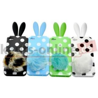 BUNNY CASE Iphone 4S Cover RABBIT DOTS STYLE mit Stand Puschel rot