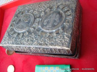 alte Silber Dose mit 2 König Rama V Münzen, Thailand