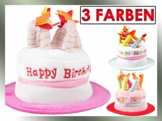 Plüsch Hut mit 8 Kerzen Happy Birthday Torte Geburtstag Partyhut