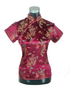 Blue Chinese style womens Blouse top shirt with Dragon S M L XL XXL