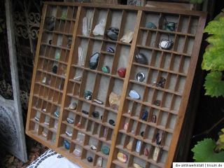 alter Setzkasten mit Steine und Mineralien Sammlung shabby chic
