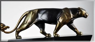Huge 1920s French ART DECO PANTHER Group SCULPTURE, Metal on Marble