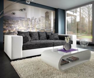 XXL Sofa Marlen 300x140 cm Weiss Schwarz Big Sofa XXL Couch Design
