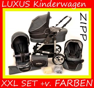 LUXUS Kombi Kinderwagen 3in1+Babyschale +Babywanne +Sportsitz MEGA