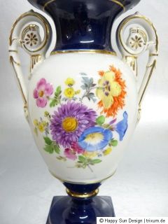 Meissen Porzellan Henkelvase Vase Kobaltblau Feldblumen Nr. 5155