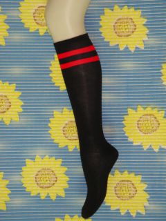 New Women Stripe Black Red Knee High Socks b070