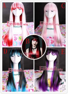 Long Japan anime Straight Blend multi color Cosplay Girl Hair Wig 4
