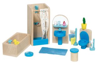 Puppenhausmöbel Badezimmer blau,Holz,Goki,Puppenhaus
