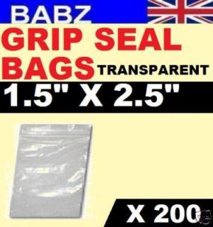 200 X GRIP SEAL RESEALABLE MINI POLY BAGS   1.5 x 2.5
