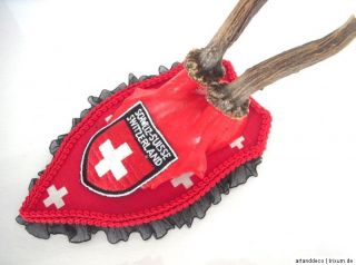 Geweih ♥ SWITZERLAND ♥ UNIKAT Schweiz, Wappen, rot REHBOCK REH
