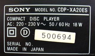 SONY CD PLAYER CDP XA20ES CDP XA 20 ES Esprit Serie Top