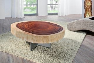 Akazien Tisch Vio Couchtisch Altholz Unikat Baumstamm Natur Design