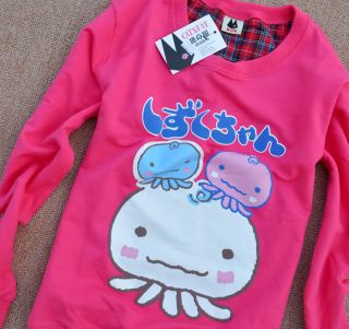 New Ladies Cute Korean Japanese Kawaii Octopus Squid Hoodie Shirt Top