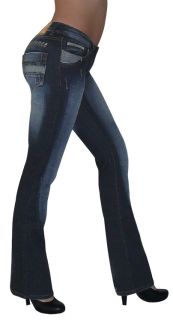 Damen JEANS Boot Straight Cut Hüft Hose 5 Pocket lang light dark blue