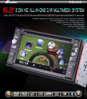 ES826US 6.2 2 Din HD Touch Screen Car DVD Player GPS TV iPod