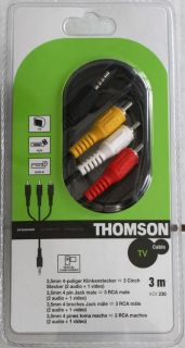 Thomson AV 3m 3,5mm Klinke 4 pol 3x Cinch Stecker Kabel Video VHS RCA