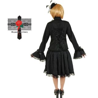 Retro Gothic Lolita Striped Rock Puffy Lace High Skirt
