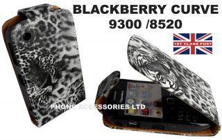 BLACK WHITE LEOPARD ANIMAL PRINT FLIP CASE FOR BLACKBERRY CURVE 8520