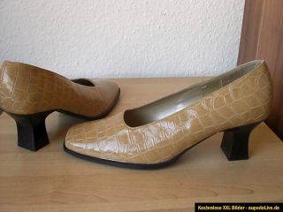 Damen Schuhe Beige Lack Krokodil Gr.38 ARIANE