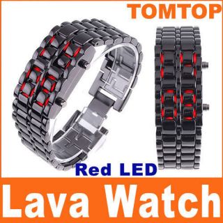 Red LED Digital Black Strip Lava Style Iron Sport Watch