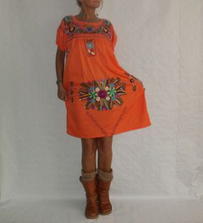 Mini Kleid Mexiko Stickerei Folklore Ethno Hippie Boho Empire Bestickt