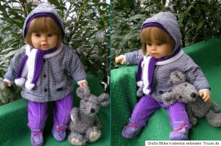 große Zapf Puppe braune Haare 62 cm + Marken Babykleidung + TCM Maus