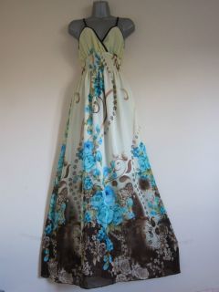 2012 Newest Long Boho Hippie Cream Turquoise Floral Maxi Dress XXXL UK