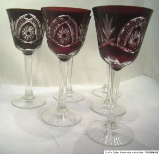 6x Weinglas Bleikristall Überfang Rubin Glas Schleuderstern