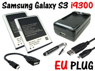 2x AKKU Batterie+USB AC Netz Ladegerät+Host Kabel für Samsung Galaxy