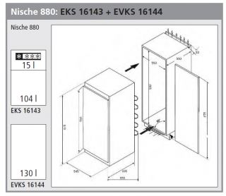Einbau Kühlschrank Amica EVKS 16144   A+ Nische 880