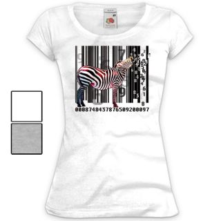 Damen T Shirt Druck Fun Print Motiv Big Bang Theory Zebra Barcode