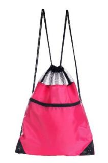 Mesh Drawstring Backpack Bookpack Bag, Hot Pink by Bags