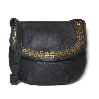 Lucky Brand Black Leather Wiltern Bar Bag Sequin Trim Flap Crossbody