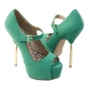 Platform Stiletto High Heel Pump Shoes, Sea Green Synthetic Leather
