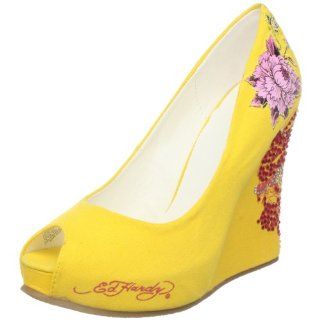  Ed Hardy Womens Joyaus Wedge Pump,Yellow 11SJY102W,10 M US Shoes