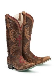 Boots Grace in Brown / Tan / Red Cross Design Cowgirl Boots Shoes