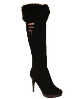  Classic Brown Knee High Boots with Real Rabbit Fur (6.5) Shoes