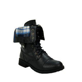 com Black Plaid Cuffed Military Boot Womens Shoe Size 10 US Shoes