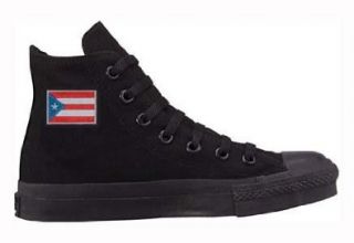 Taylor All Star Hi Top Black Monochrome with Puerto Rican Flag Shoes