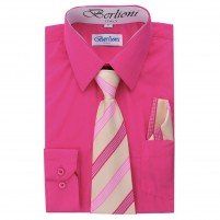 Elegant Boys Fuchsia Dress Shirt with Tie and Hanky Set