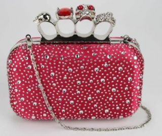 Pink Skull Knuckle Rings Diamantes Clutch Evening Bag   KCMODE Shoes
