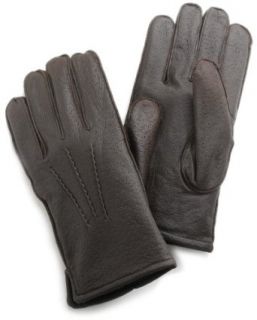 Isotoner Mens Fleece Lined Leather Gloves, Brown, Medium