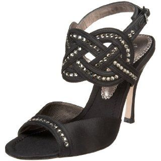 Tiffany Ankle Strap Sandal,Black Satin,35 EU (US Womens 4 M) Shoes