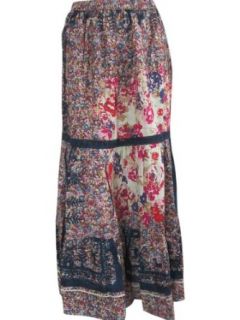 Rose Print Cotton Gypsy Tiered Skirt for Womens, Length 35 Clothing
