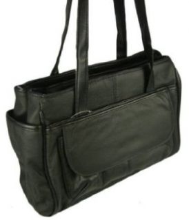 Genuine Leather Womens Handbag w/ Cell Phone Pocket (Black