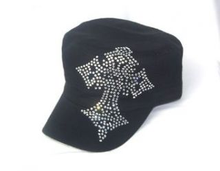 Gothic Cross Clear Rhinestone Flat Top Black Hat Cap