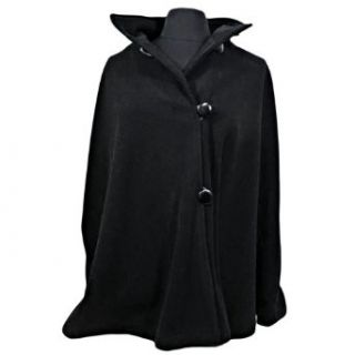 Black Fleece 3 Button Poncho Cape Shawl Cloak Clothing