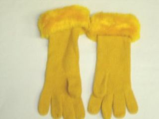 G1012, Gold Color Angora Gloves with Hand Crocheted Gold