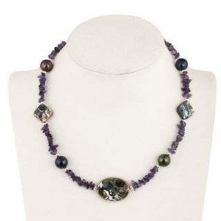 Glitzy Rocks Sterling Silver Abalone and Amethyst Chip Necklace